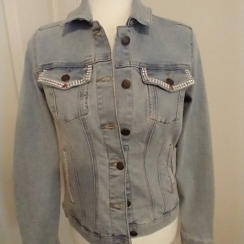 Upcycled Jean denim xs Western style  cowgirl star studded handcrafted chambray